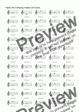 page one of Treble Note Naming 1