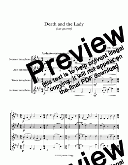 page one of Death and the Lady (sax quartet)