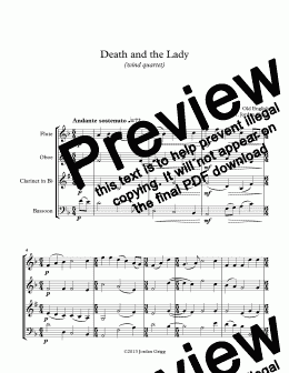 page one of Death and the Lady (wind quartet)