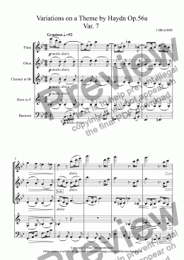 page one of Brahms: Variations on a Theme by Haydn Op.56a Var. 7 arr.wind quintet