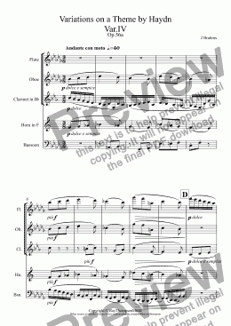 page one of Brahms:Variations on a Theme of Haydn Var.IV arr.wind quintet