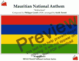 page one of Mauritian National Anthem (Motherland) for Brass Quintet