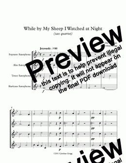 page one of While by My Sheep I Watched at Night (sax quartet)