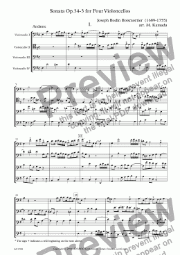 page one of Sonata Op.34-3 for Four Violoncellos