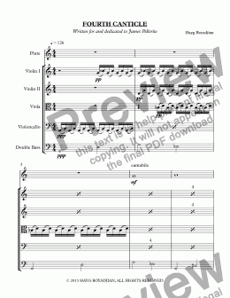 page one of Fourth Canticle flute  & string quintet