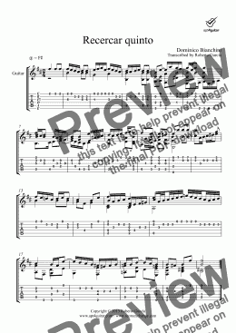 page one of Recercar quinto for solo guitar