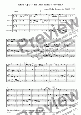 page one of Sonata  Op.34-4 for Three Flutes & Violoncello