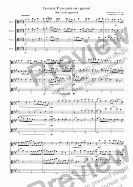 page one of Purcell - FANTAZIA: THREE PARTS ON A GROUND - for viola quartet