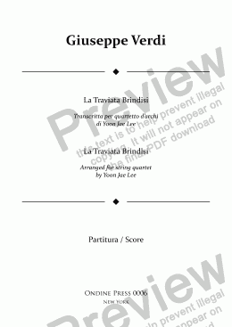 page one of La Traviata Brindisi for String Quartet