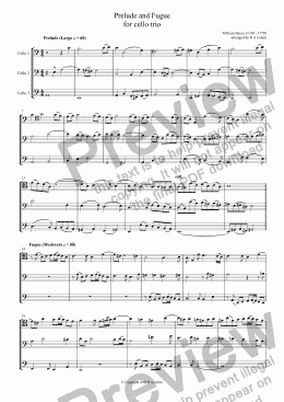 page one of Boyce - PRELUDE and FUGUE - for cello trio