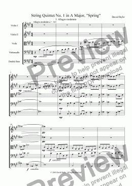 page one of String Quintet No. 1 in A Major, "Spring": I. Allegro moderato