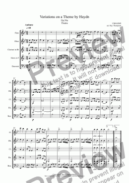 page one of Brahms: Variations on a Theme by Haydn (St. Anthony Chorale)Op 56a (Theme and Variations 1,2,3,4 & 7) (arr.wind quintet)