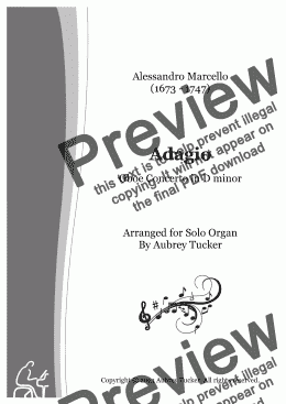 page one of Organ: Adagio (Oboe Concerto in D minor) - Alessandro Marcello
