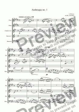 page one of Debussy: Arabesque no. 1 arr.wind quintet