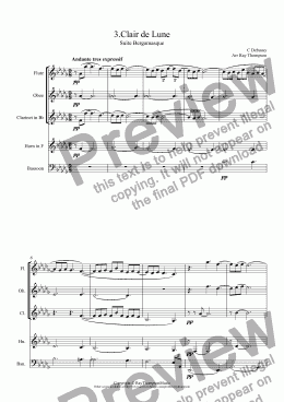 page one of Debussy: Suite Bergamasque 3.Clair de Lune - Wind Quintet