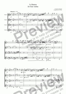 page one of Antegnati - LA BATTERA - for four violins