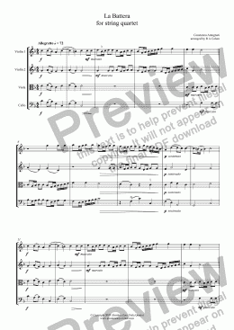 page one of Antegnati - LA BATTERA - for string quartet