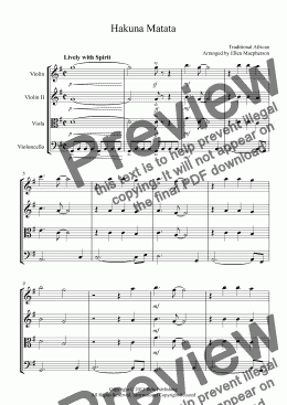 page one of "Hakuna Matata" - Traditional African - String Quartet