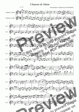 page one of Chanson de Matin for Clarinet Duet
