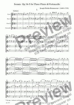 page one of Sonata  Op.34-5 for Three Flutes & Violoncello