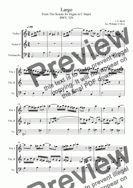 page one of Largo From Trio Sonata for Organ in C Major BWV 529 for String Trio