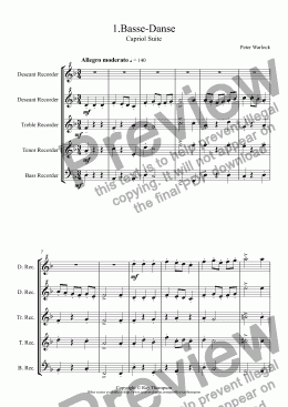 page one of Capriol Suite: 1.Basse-Danse (recorder quintet)