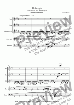 page one of Beethoven: Piano Sonata No.8 in C Minor Op.13 (Sonata Pathetique):II. Adagio (arranged wind quintet)