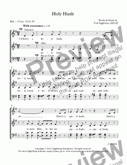 page one of Holy Hush, SATB a cappella