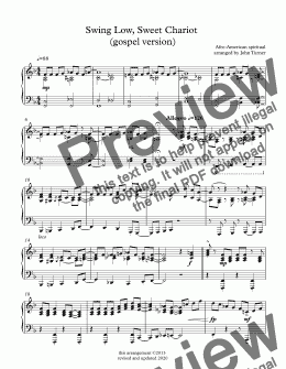 page one of Swing Low, Sweet Chariot  (gospel version) updated and simplified