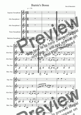 page one of Burnie’s Bossa for Saxophone Quintet
