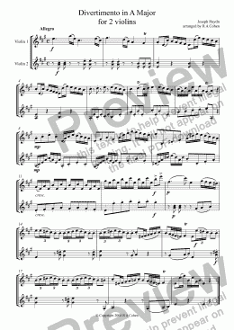 page one of Haydn - DIVERTIMENTO in A Major - for 2 violins