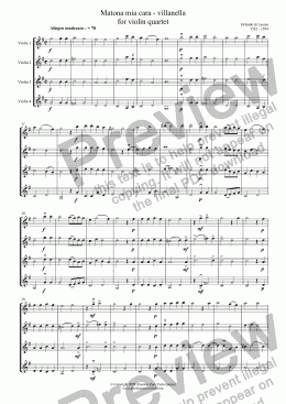 page one of Lassus - MATONA MIA CARA - for violin quartet