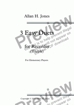 page one of 3 Easy Duets for Treble Recorder