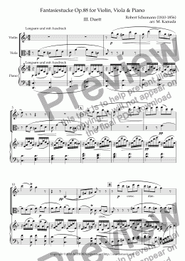 page one of Fantasiestucke Op.88 III Duett for Violin, Viola & Piano