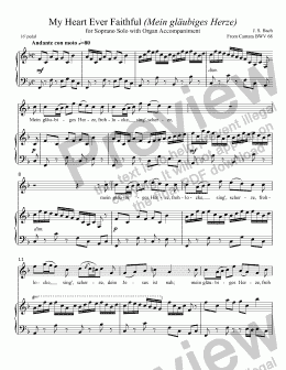 page one of My Heart Ever Faithful - or - Mein gläubiges Herze (J. S. BACH, from Pentecost Cantata BWV 68) treble vocal solo with Organ or Piano accompaniment, arr. by Pamela Webb Tubbs