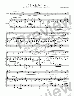 page one of O Rest in the Lord (Psalm 37) (MENDELSSOHN) (from the oratorio "Elijah") for Solo Violin with Piano accompaniment, arr. by Pamela Webb Tubbs