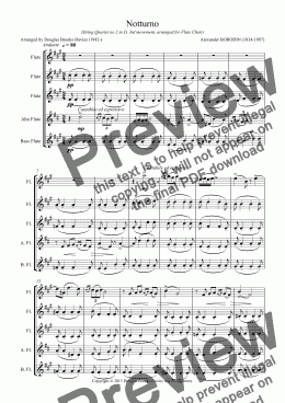 page one of BORODIN: Notturno from String Quartet no 2, for Flute Choir (3fl, afl, bfl)