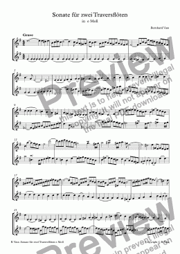 page one of Sonate für 2 Traversflöten in e moll
