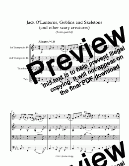page one of Jack O’Lanterns, Goblins and Skeletons (and other scary creatures) (brass quartet)