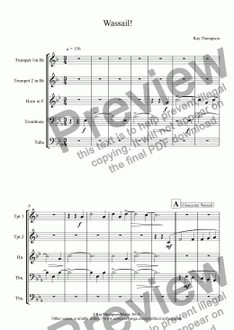 page one of Wassail! (for brass quintet)(includes :Gloucester Wassail, Somerset Wassail and The Wassail Song.)