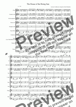 page one of House of the Rising Sun for School Wind Band