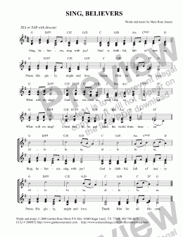 page one of Sing, Believers