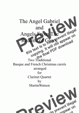 page one of The Angel Gabriel and Angels From The Realms of Glory for Clarinet Quartet.