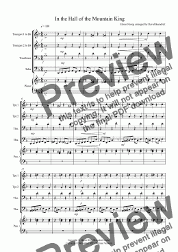 page one of In the Hall of the Mountain King for Brass Quartet