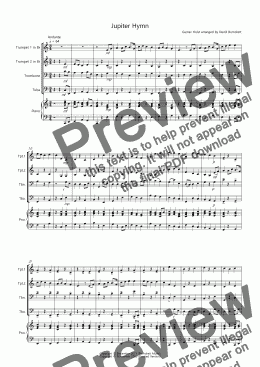 page one of Jupiter Hymn for Brass Quartet