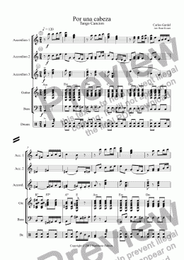 page one of Gardel: Por una cabeza (3 Part Accordion Orchestra with Guitar, Bass and Drums)