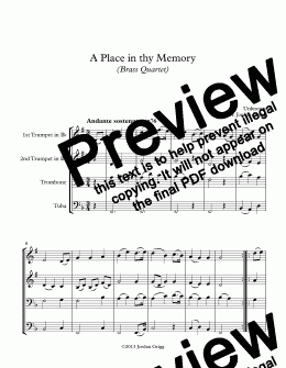 page one of A Place in thy Memory (Brass Quartet)