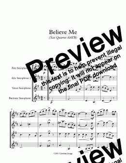 page one of Believe Me (Sax Quartet AATB)