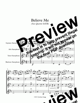 page one of Believe Me (Sax Quartet SATB)
