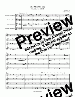 page one of The Minstrel Boy (Sax Quartet SATB)